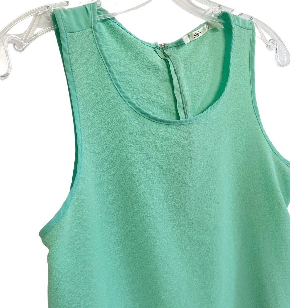Gibson Womens Mint Green Sleeveless Asymmetrical Hem Layered Back Blouse Top - Picture 3 of 8